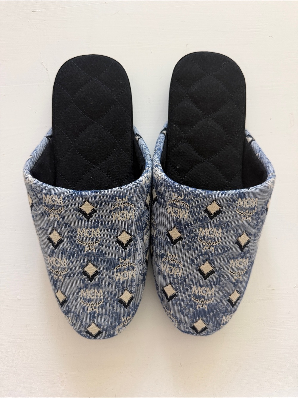 MCM Light Blue Logo Quilted Insole Kids Slip-Ons